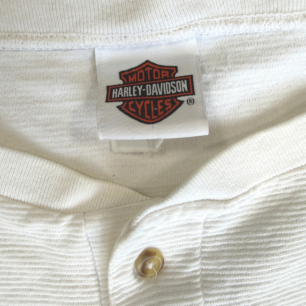 Harley Davidson Mens Mankato MN Henley T Shirt XXL Cream Textured Short Sleeve - Picture 7 of 12